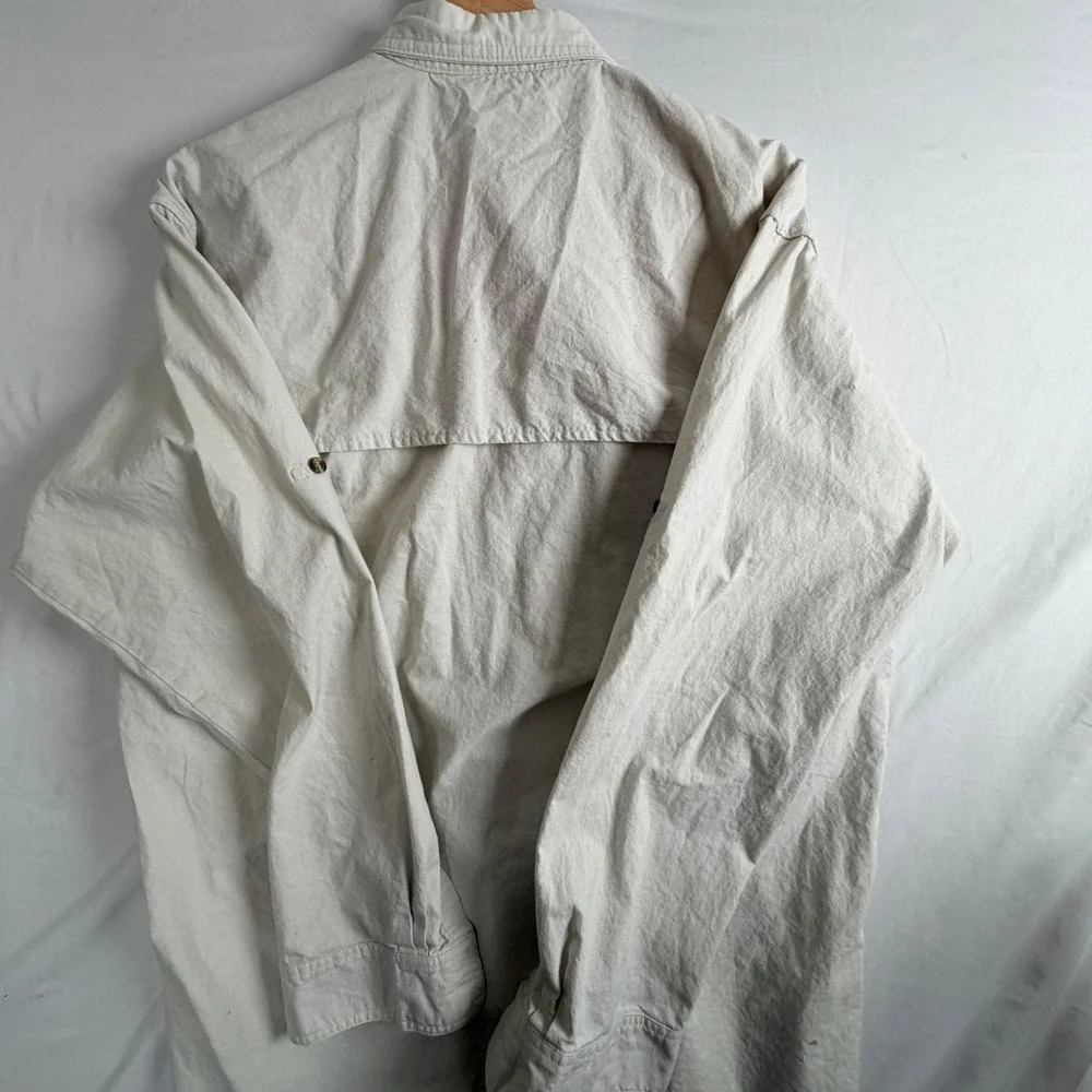 Tag Safari Button Down Shirt Size L Beige Long Sleeve Vented Back Utility